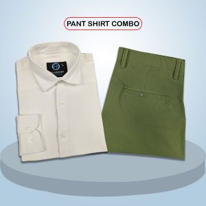 Premium Shirt & Pant Combo (Formal / Casual) (White & Olive)