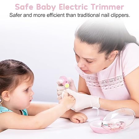 Glopole Baby Nail Trimmer File with Light Battery Operated Safe Electric Nail Clippers Kit (AA) - Pink - Image 3