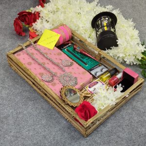 Premium Half Silk Jamdani Saree Combo Set - Pink