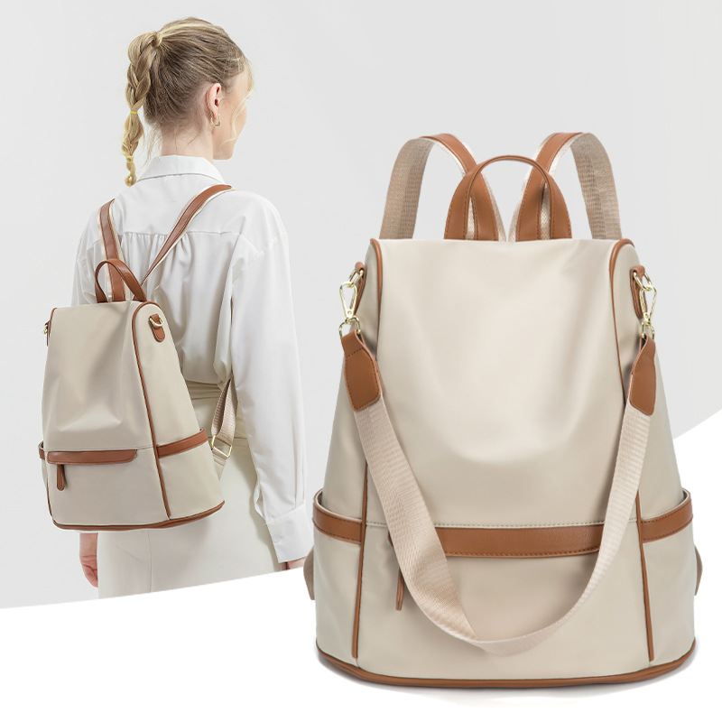 New Design Women Backpack Nylon Waterproof Anti-Theft Travel Bagpack(Apricot) - Image 4