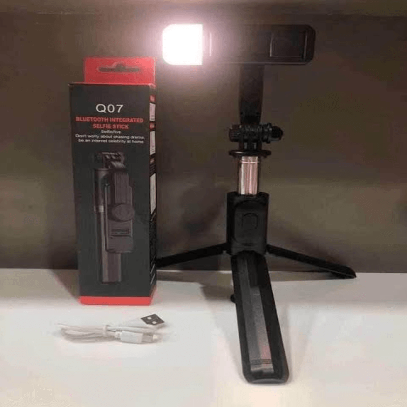 Q07 Foldable Mini Tripod & Selfi Stick with LED Light Bluetooth Remote Shutter - Image 3