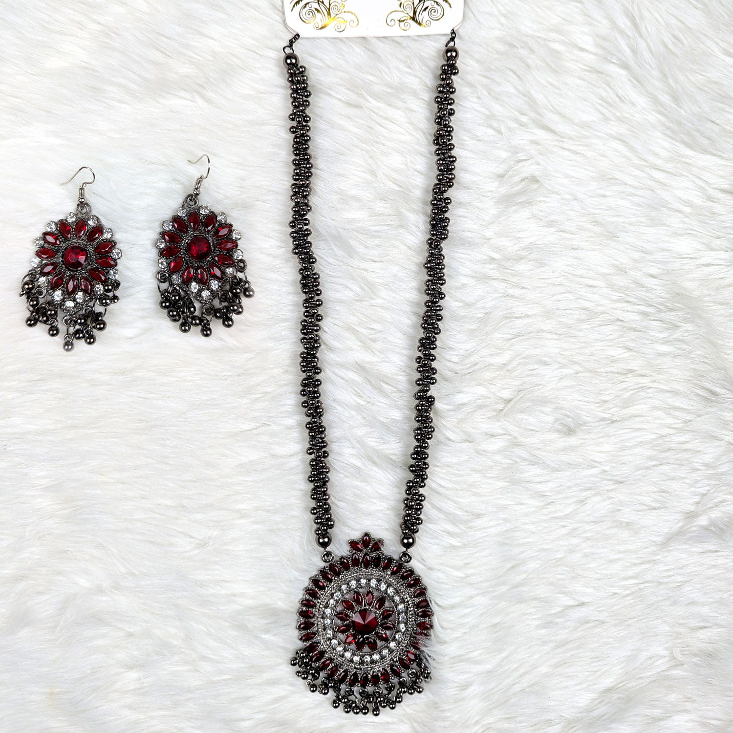 Antique Oxidized Necklace & Earrings Set – (Multiple Colors Available) - Image 16