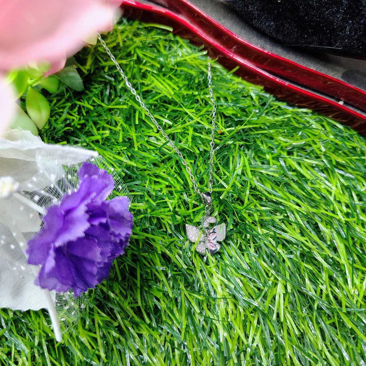 Fantasy Colorful Acrylic Butterfly Pendant Necklace For Womens - Image 4