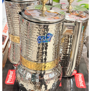 Craft Stainless Steel Water jug Hammer with Brass Plating Handle lid Strip Fancy Design 2Litres