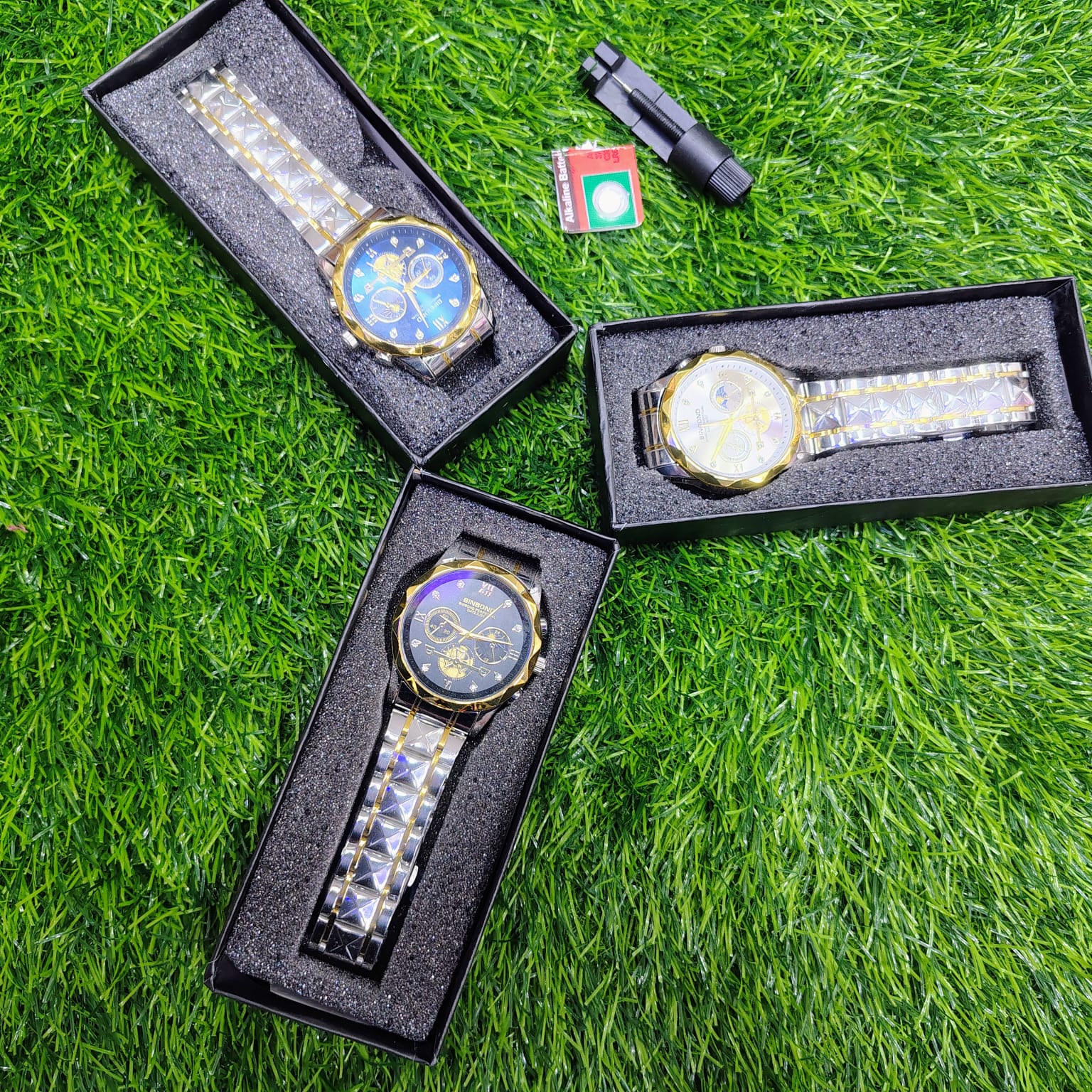 BINBOND B1236 Brand Fashion Tourbillon Dial Quartz Watches Men’s Luxury Stainless Steel + Free Chain cutter @ battery . - Image 6