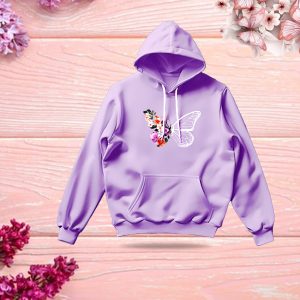 Premium Comfortable Stylish (Butterflies & Flowers-Light Purple) Ladies winter hoodie