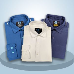 Premium 3 Piece Shirt Combo Pack (Formal / Casual) (Navy Blue, White & Blue)