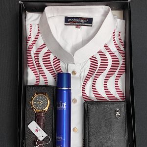 Printed Panjabi+ Wallet+ Olevs belt Watch+ Perfume Combo Pack