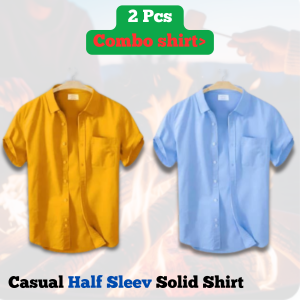 Combo Men's Stylish Half Sleev Casual Solid Shirt ( Yellow & Sky )