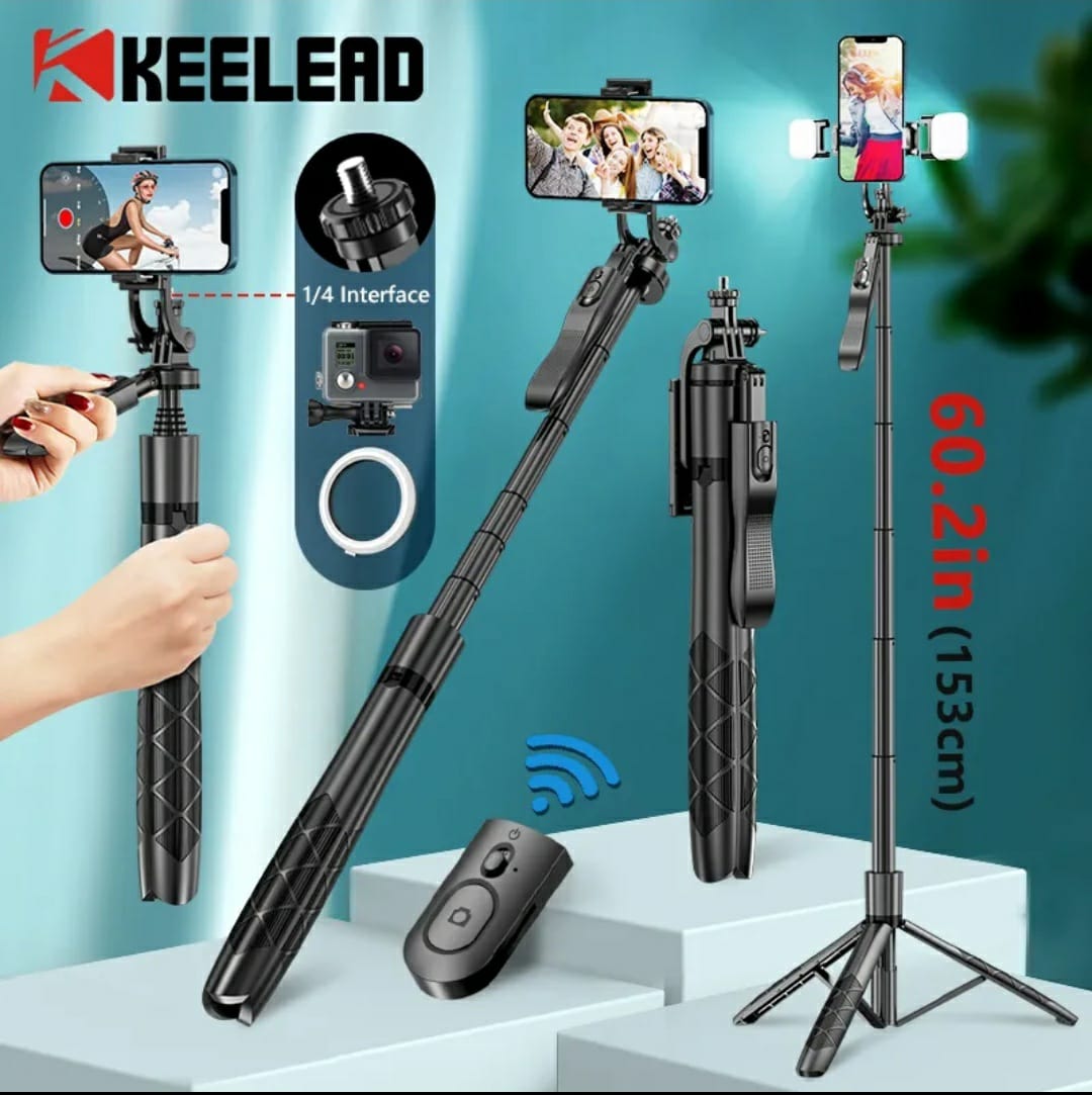 K-28 Long Video Stand Cum Selfie Stick Tripod with Remote - 360° Rotation Phone Stand with Wireless Remote Control, with light - Image 6