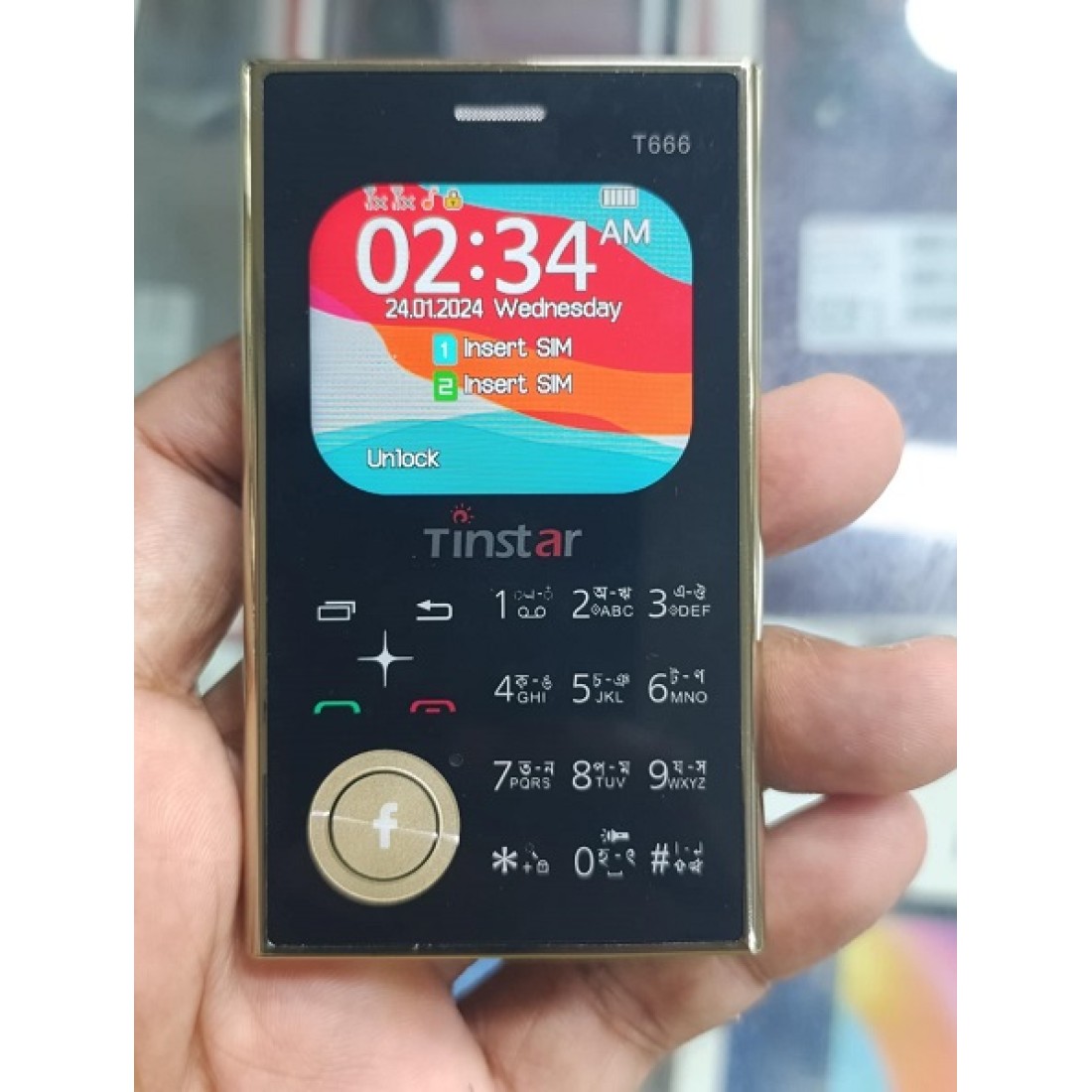 Tinstar T666 Dual sim supported Card phone Golden color - Image 4