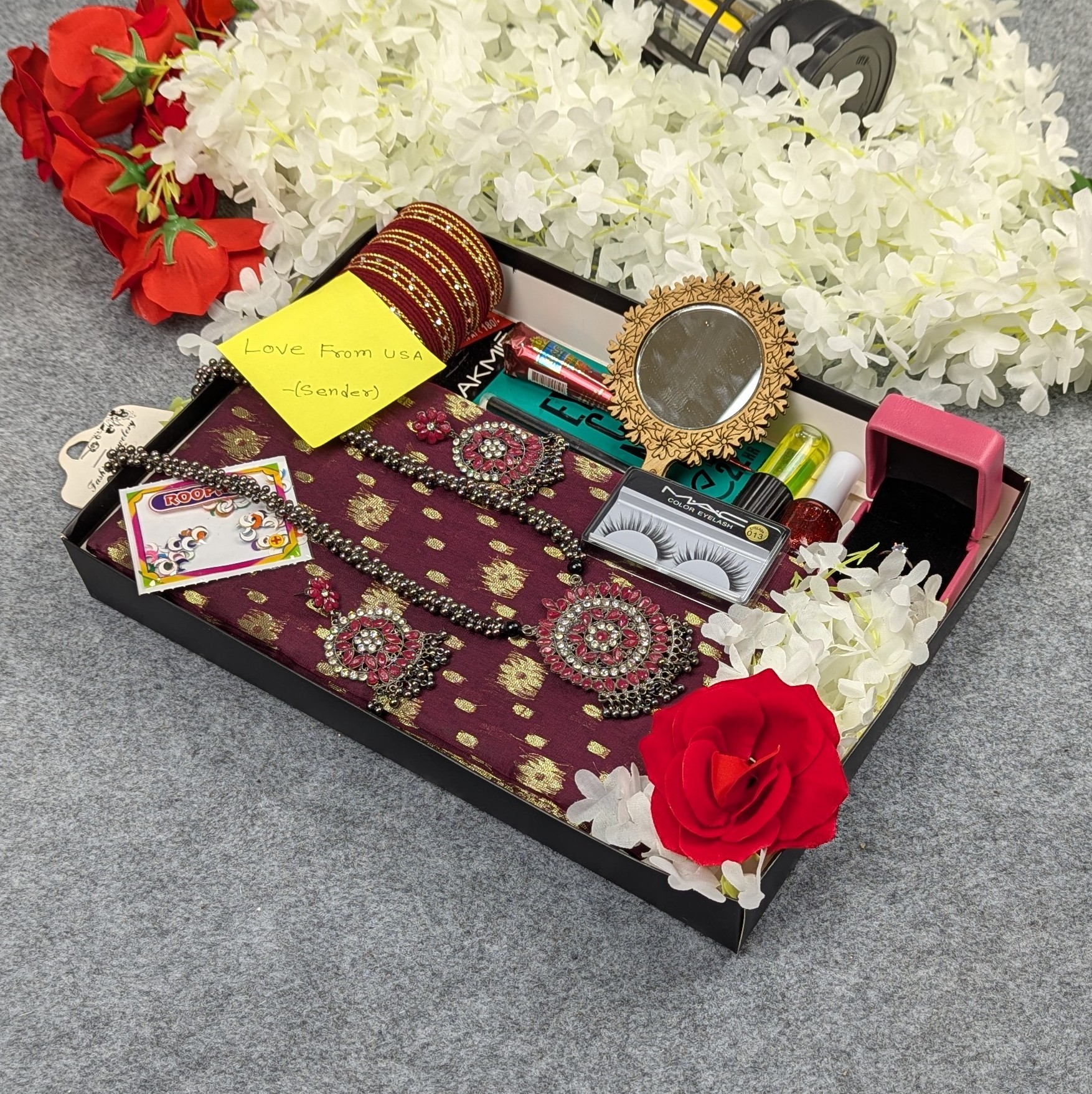 Premium Half Silk Jamdani Saree Combo Set - Maroon - Image 4