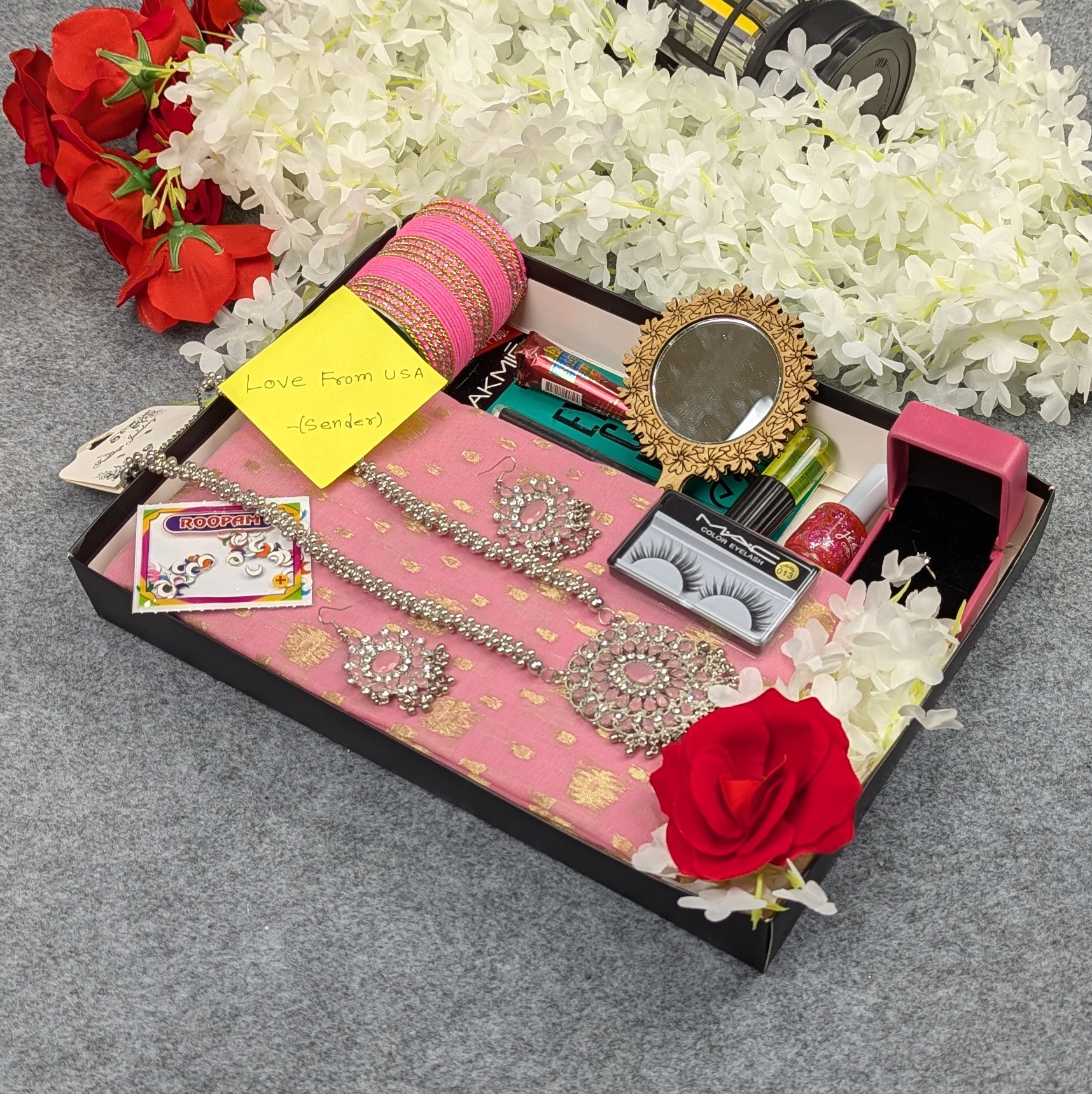 Premium Half Silk Jamdani Saree Combo Set - Pink - Image 6