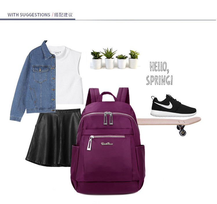 Nylon Backpack Durable Waterproof Casual Shoulder Bag (purple) - Image 5
