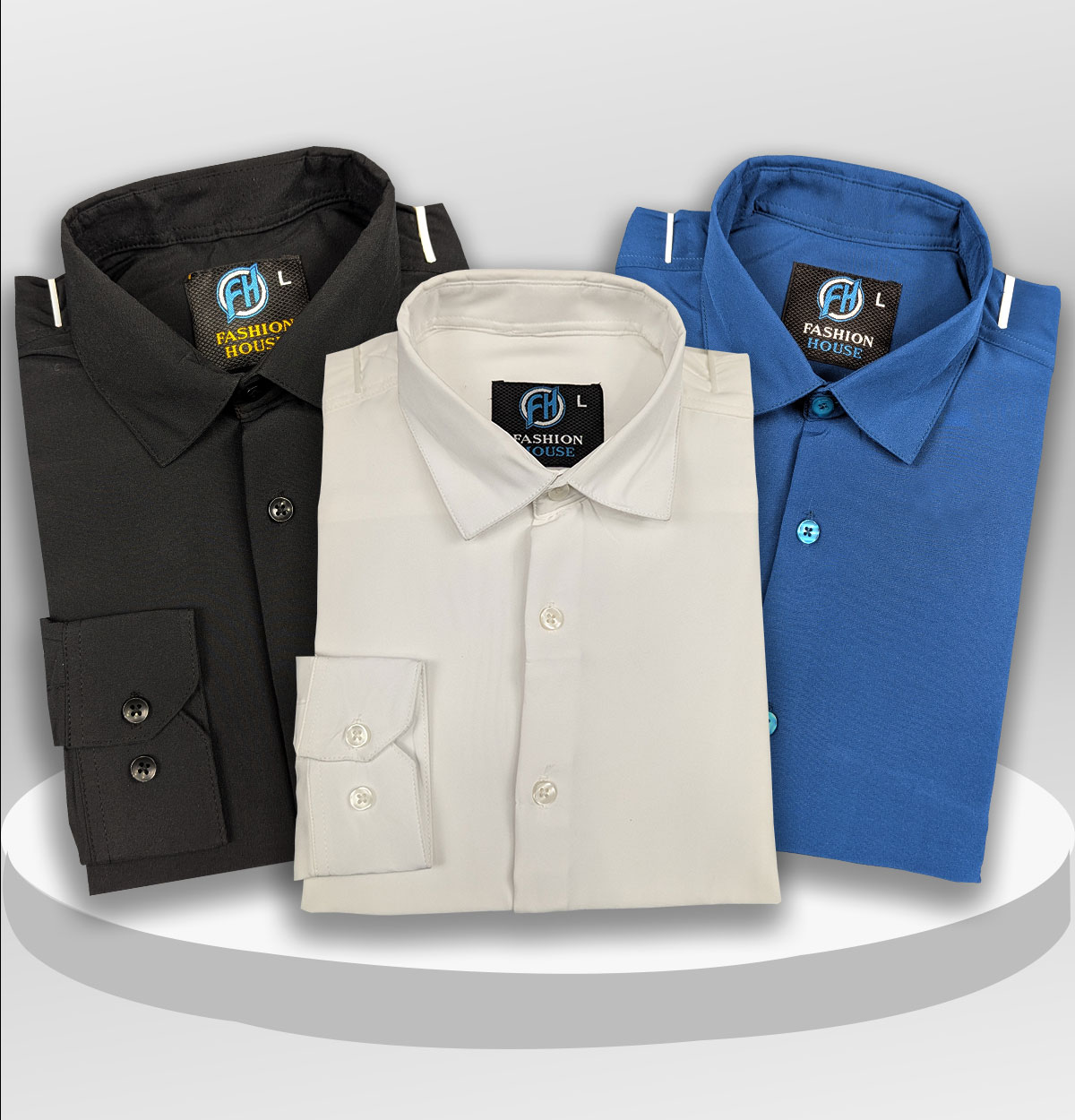 Premium 3 Piece Shirt Combo Pack (Formal / Casual) (Black, White & Blue)