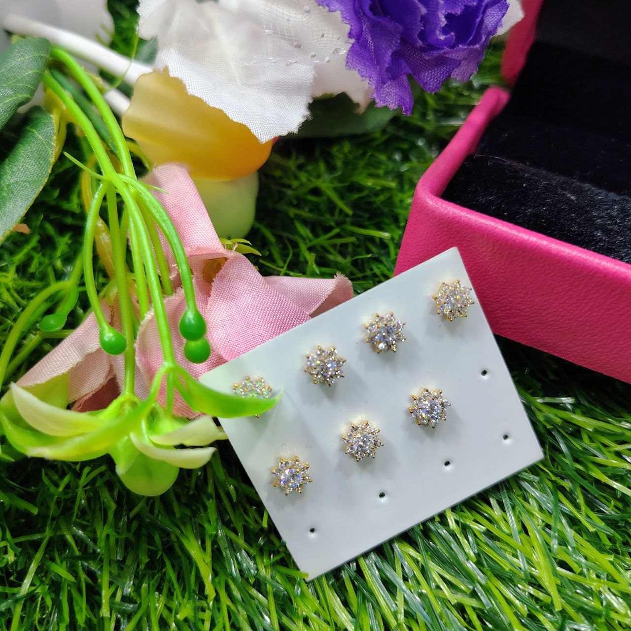 Traditional GoldNIne Stone Mossanite Nose Pin -9Mm (With gift box) - Image 3