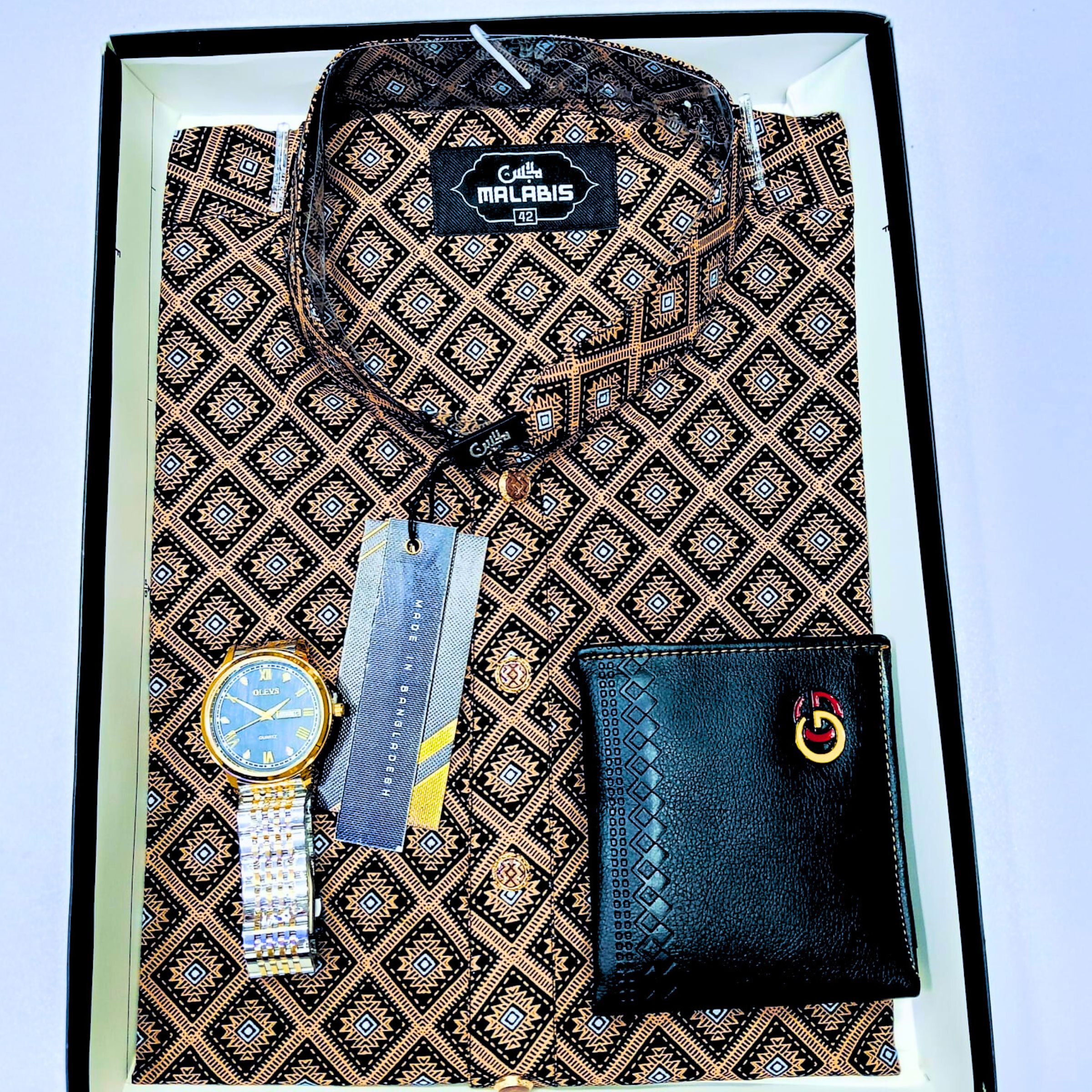 Cotton Print Punjabi + Premium Watch + Wallet Combo Pack