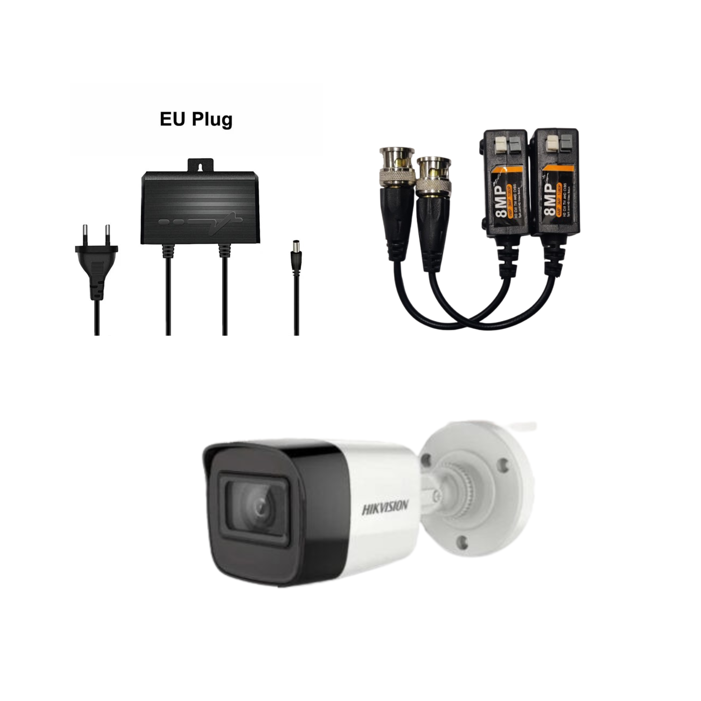 HIKVISION(DS-2CE16D0T-IP-ECO) HD 1080 TURBO HD IR 2 MP BULLET CAMERA/20M IR DISTANCE WITH CCTV POWER ADAPTER 12V 2AM AND VIDEO BELUN 8 MP HD SUPPORTED