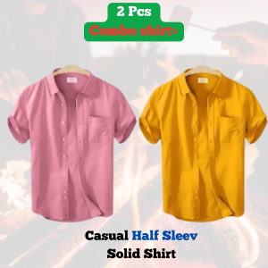 Combo Men's Stylish Half Sleev Casual Solid Shirt ( pink & Yellow)