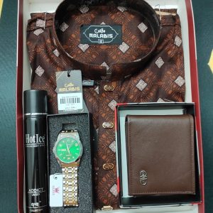 Printed Panjabi+ Wallet+ Olevs Watch+ Perfume Combo Pack
