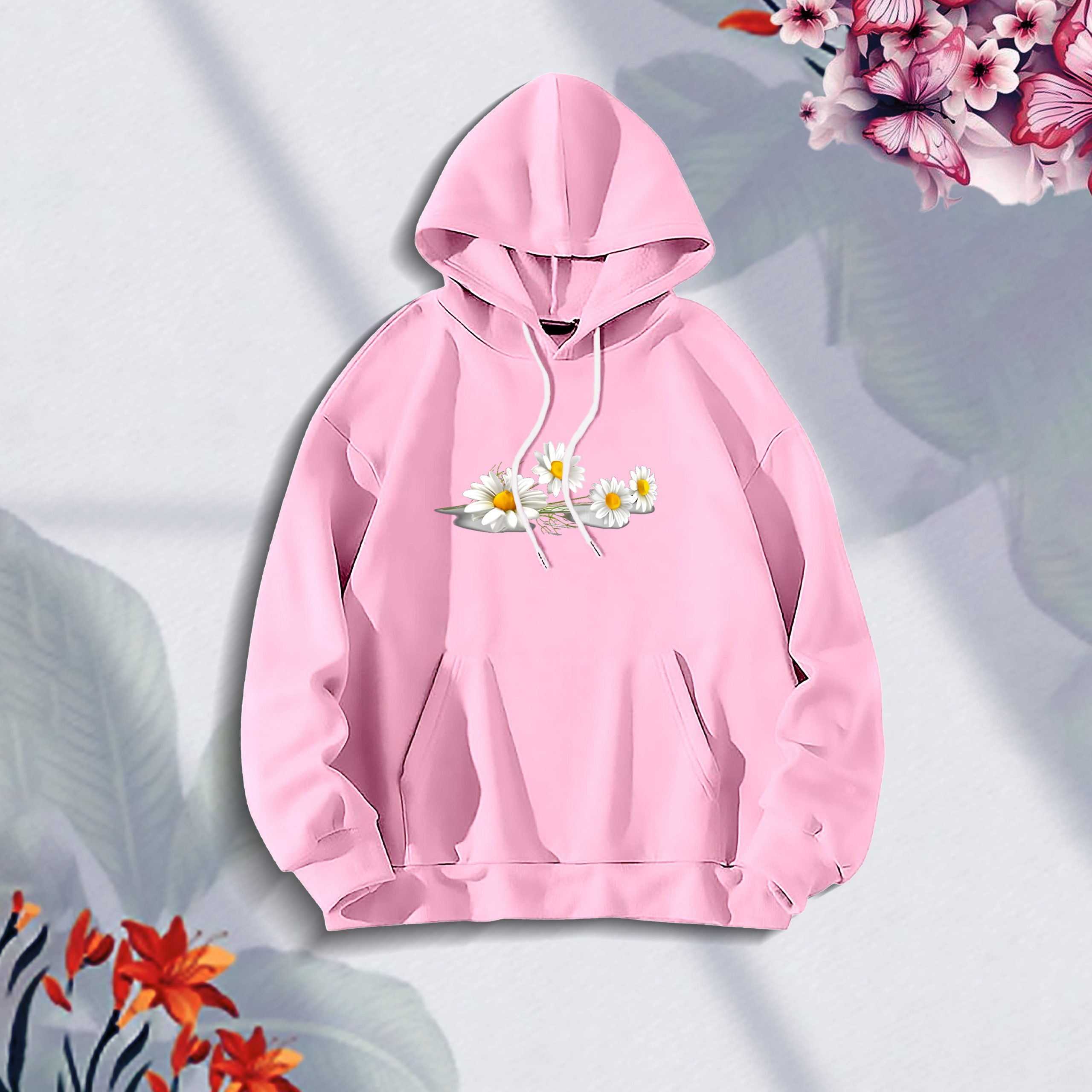 Premium Comfortable (Sunflower-Pink) Ladies winter hoodie