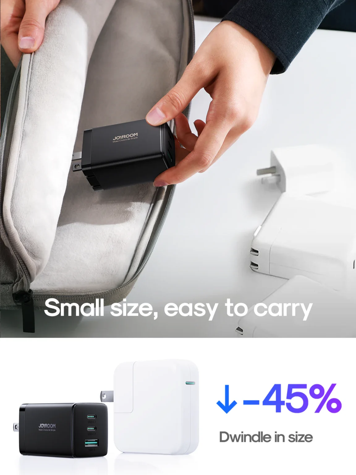 JOYROOM JR-TCG01 GaN Ultra 65W 2C1A Fast Charger - Image 6