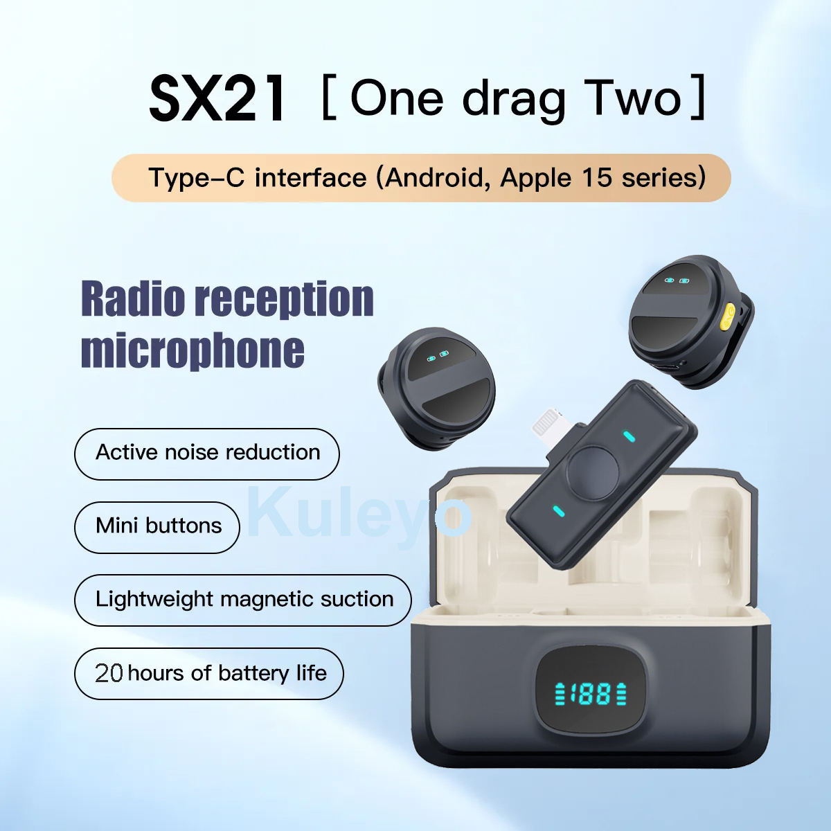 SX21-New 2-in-1 Wireless Lavalier Microphone – Dual Mic Setup for Crystal Clear Mobile Recording - Image 7