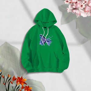 Premium Comfortable Stylish (Purple Butterflies-green) Ladies winter hoodie