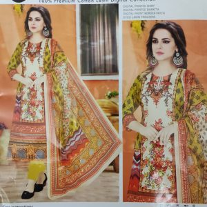 MALHAR 100% Premium cotton lawn digital printed 3 Piece