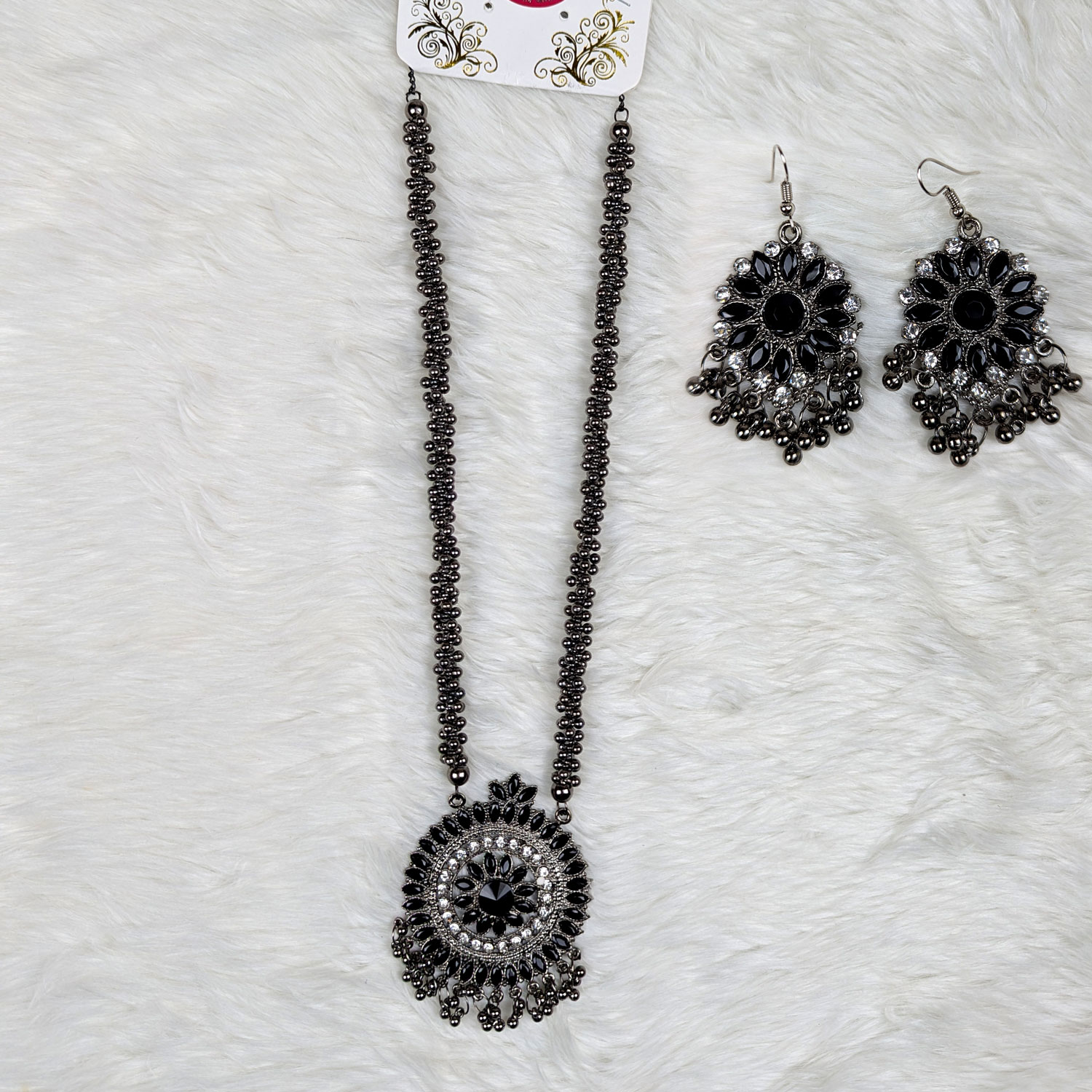 Antique Oxidized Necklace & Earrings Set – (Multiple Colors Available) - Image 3