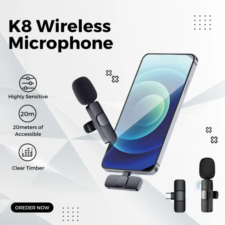 K8 Wireless Microphone for YouTube Vlogging, Video Recording Online Classes with Noise Cancellation Mic Supports (Type C) - Image 3