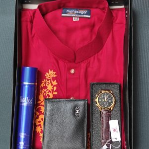 Printed Panjabi+ Wallet+ Olevs belt Watch+ Perfume Combo Pack