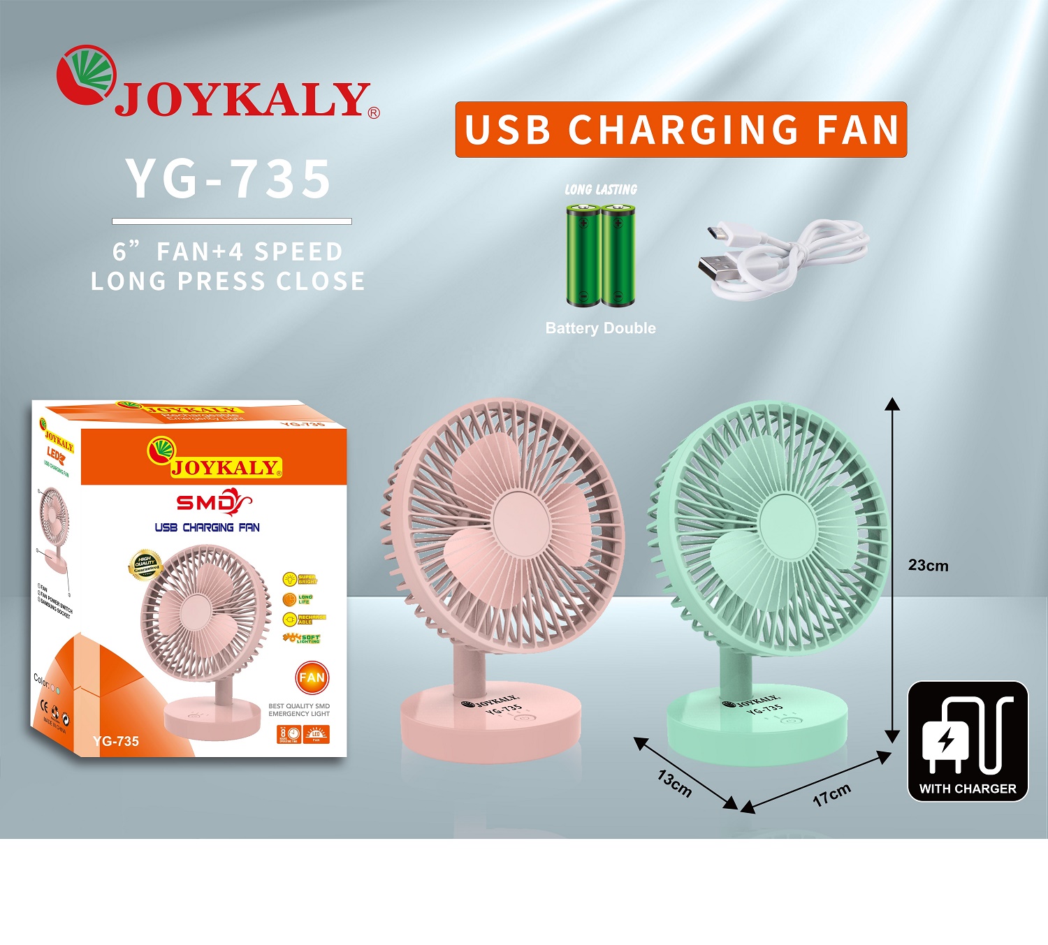 Joykaly YG-735 Rechargeable Multiple Modes Portable Desk / Table Fan - Image 5