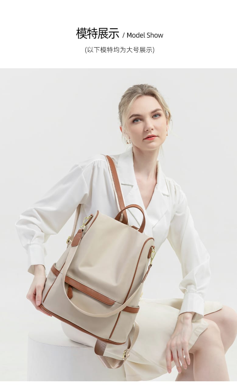 New Design Women Backpack Nylon Waterproof Anti-Theft Travel Bagpack(Apricot) - Image 6