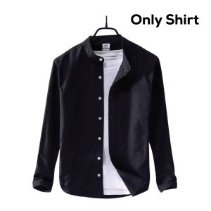 Men's Solid Colour Ban color Shirt (Black)