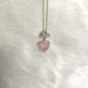 Colorful Heart Shape Pendant Gold Plated Necklace for Female