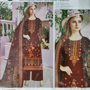 MALHAR 100% Premium cotton lawn digital printed 3 Piece