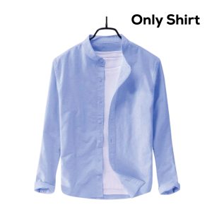 Men's Solid Colour Ban color Shirt (sky)