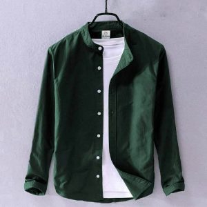 Men's Solid Colour Ban color Shirt (green)