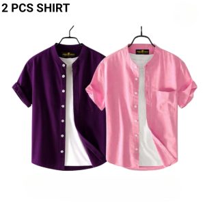 Fashionable casual Half Sleeve shirt for men(purple+ Pink)