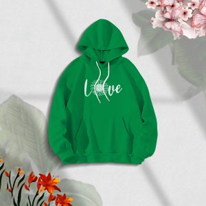 Premium Comfortable Stylish (White Love-green) Ladies winter hoodie