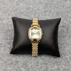Luxury Golden Stone Studded Ladies Quartz Watch – Stylish & Elegant Design (Golden Dial)
