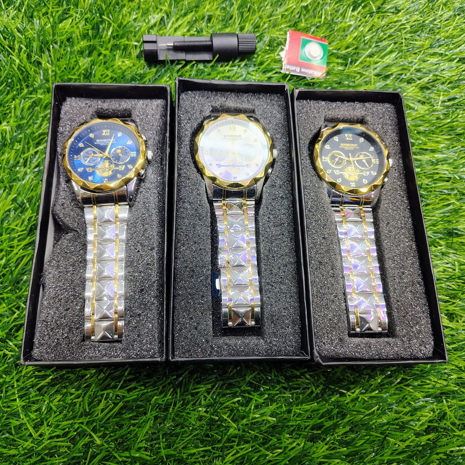 BINBOND B1236 Brand Fashion Tourbillon Dial Quartz Watches Men’s Luxury Stainless Steel + Free Chain cutter @ battery . - Image 7