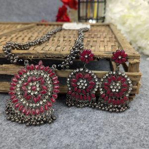 Antique Oxidized Necklace & Earrings Set โ (Multiple Colors Available)