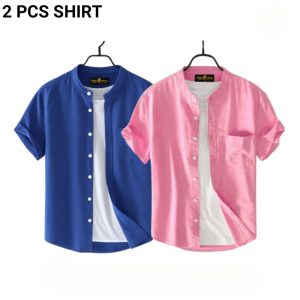 Fashionable casual Half Sleeve shirt for men(Petrol+ pink)