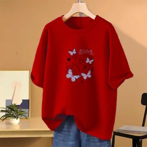 Drop shoulder T-shirt for Women (Red)