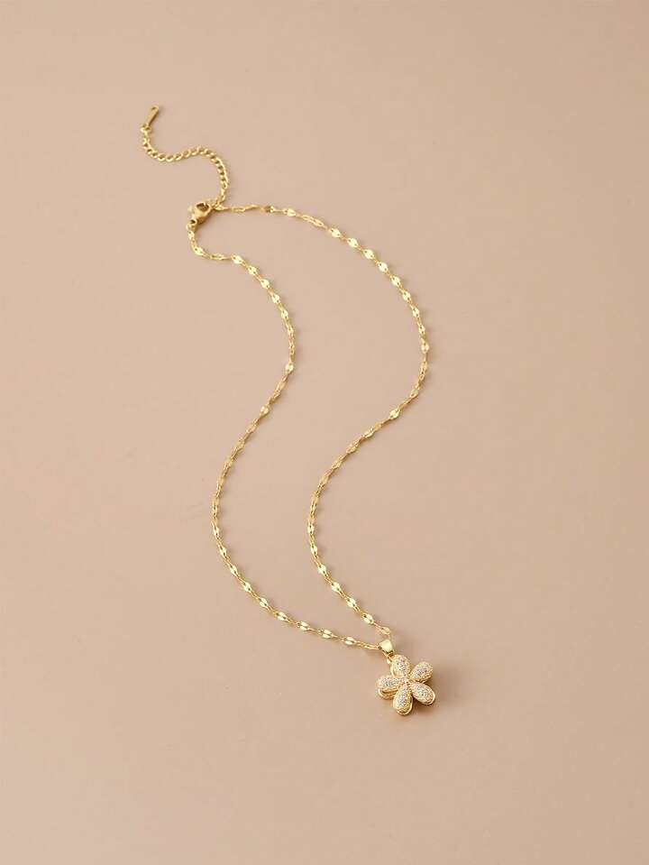 Rotatable Five-Petal Flower Gold Plated Women's Necklace (With gift box) - Image 4