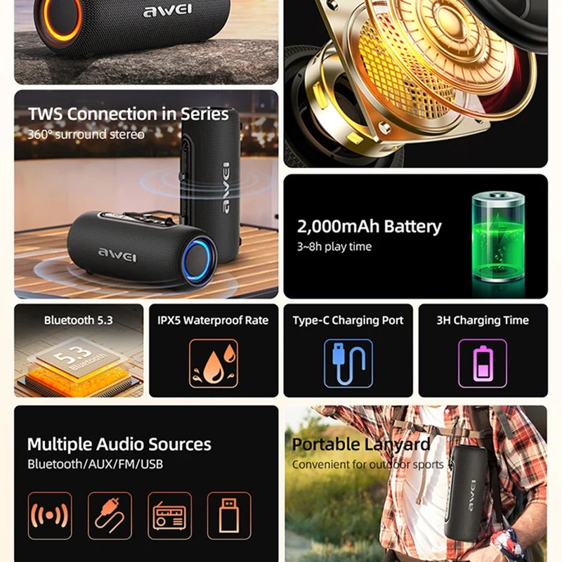 Awei KA8 Bluetooth Dual Speaker Stereo Speaker ( SIx Month warrenty ) - Image 4