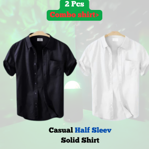 Combo Men's Stylish Half Sleev Casual Solid Shirt ( Black & White)