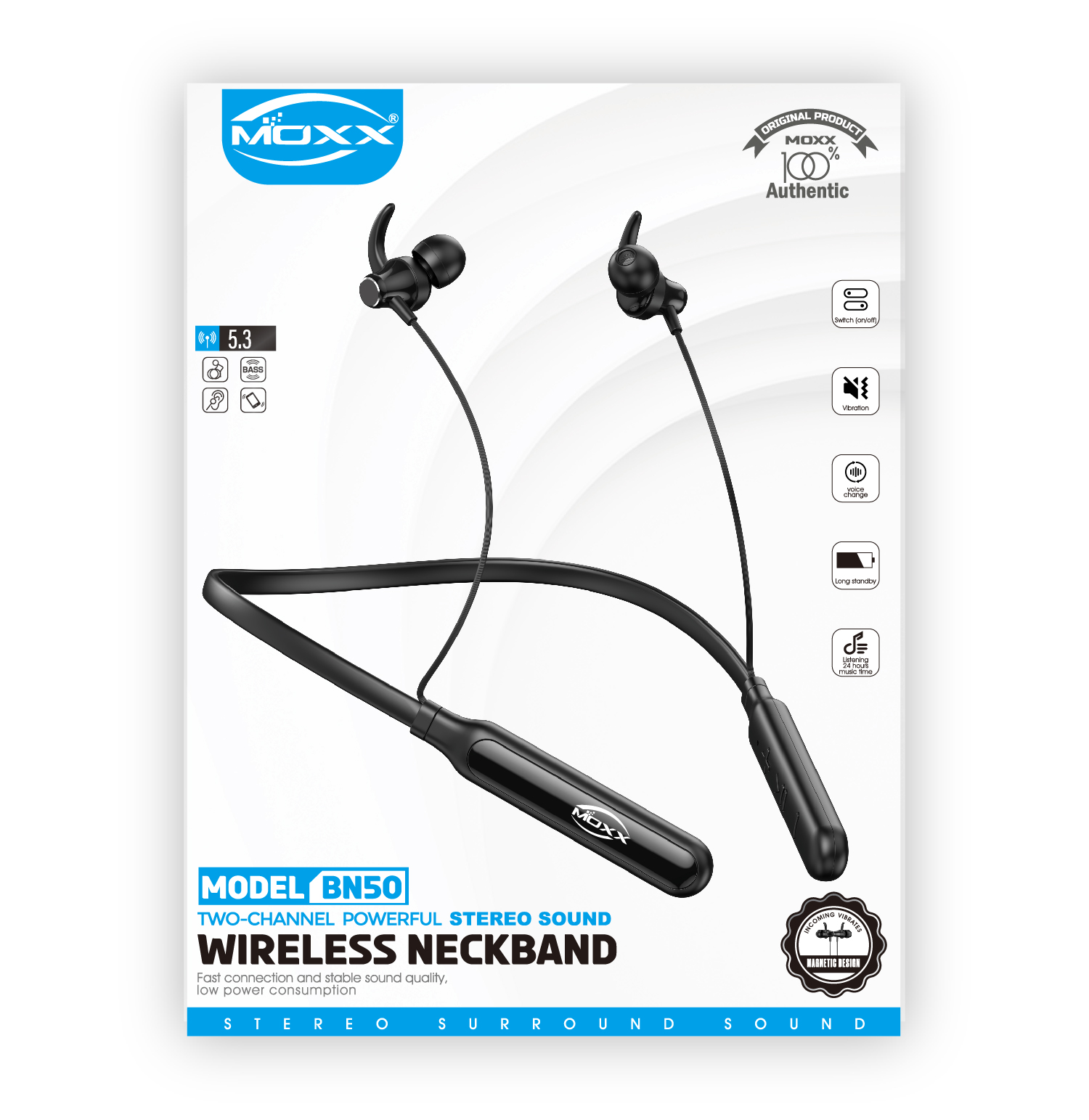 MOXX WIRELESS NECKBAND HEADPHONE | TWO CHANNEL POWERFUL STEREO SOUND | - Image 5